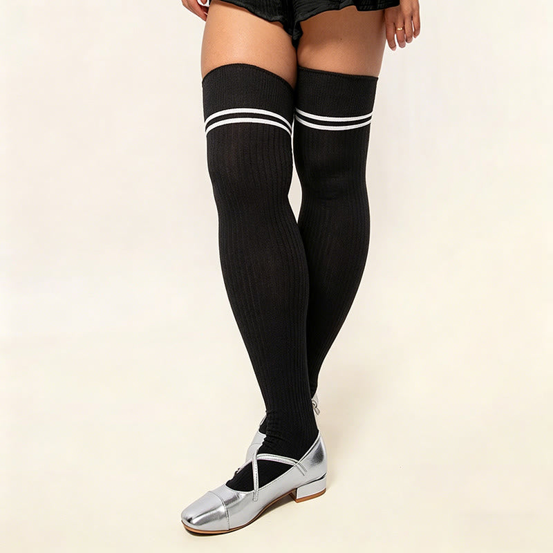 Candy Color Thigh High Socks - Black-A - One Size - image 17