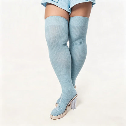 Candy Color Thigh High Socks - Sky Blue - One Size - image 13