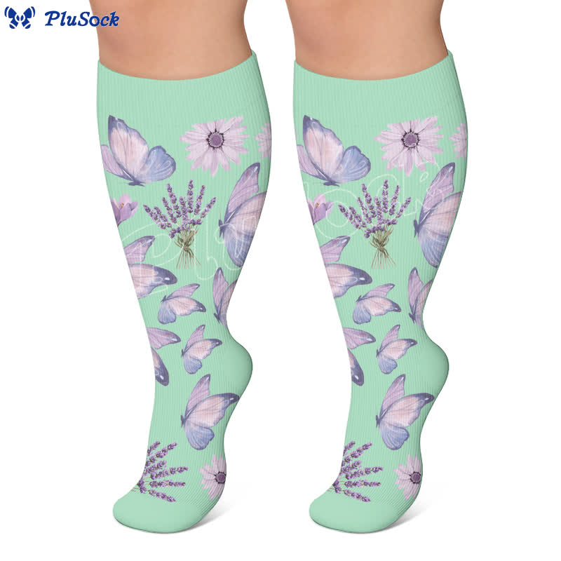 Plus Size Mint Butterfly Compression Socks - image 2