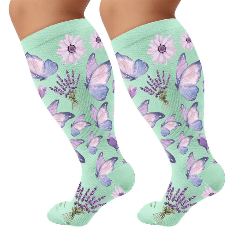 Plus Size Mint Butterfly Compression Socks - Green (1 Pair) - 4XL - image 5