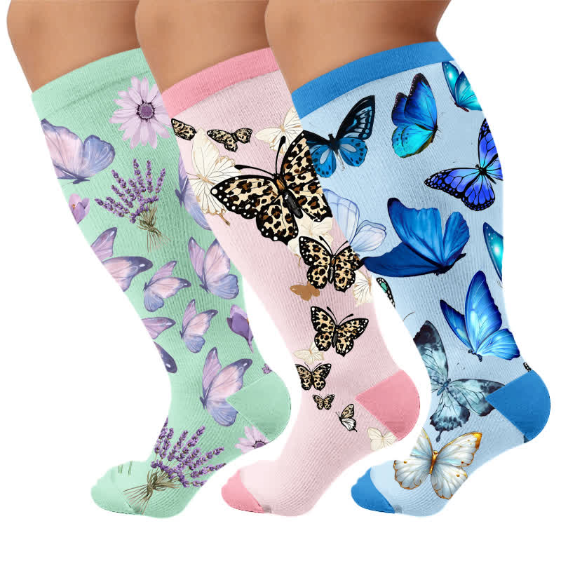 Plus Size Mint Butterfly Compression Socks - image 1