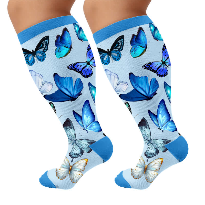 Plus Size Mint Butterfly Compression Socks - Blue (1 Pair) - 4XL - image 7