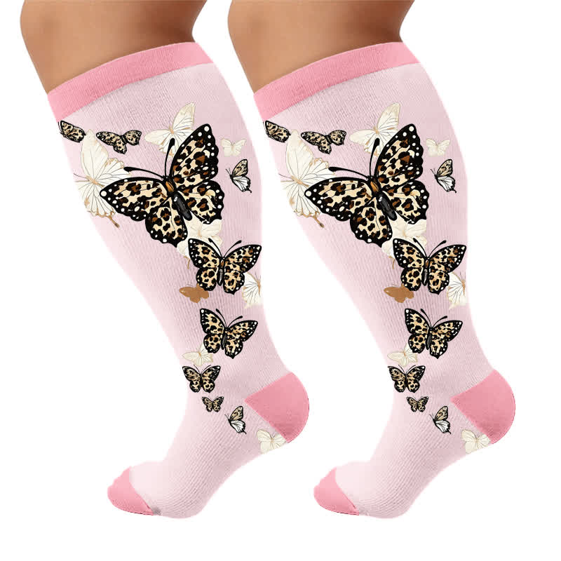 Plus Size Mint Butterfly Compression Socks - Pink (1 Pair) - 4XL - image 6