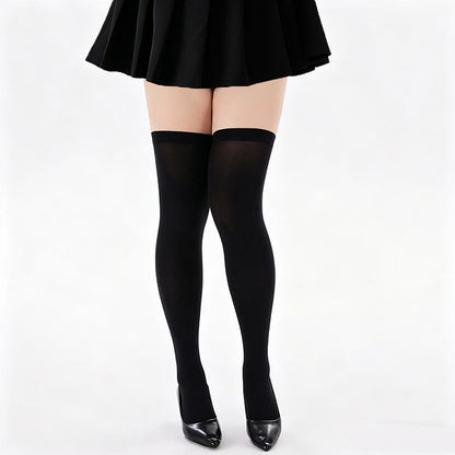 Solid Color Shaping Thigh High Socks(2 Pairs) - Black - One Size - image 4
