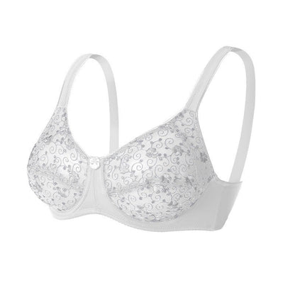 Silver Flower Embroidery Pattern Full Coverage Bras - White - 44 - D - image 11