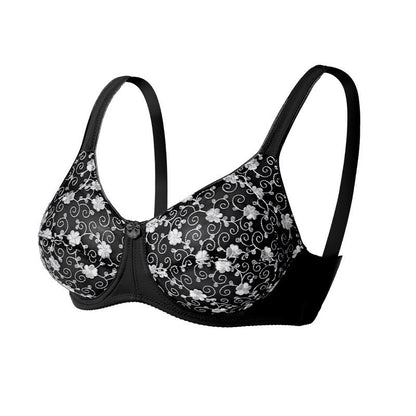 Silver Flower Embroidery Pattern Full Coverage Bras - Black - 44 - D - image 9