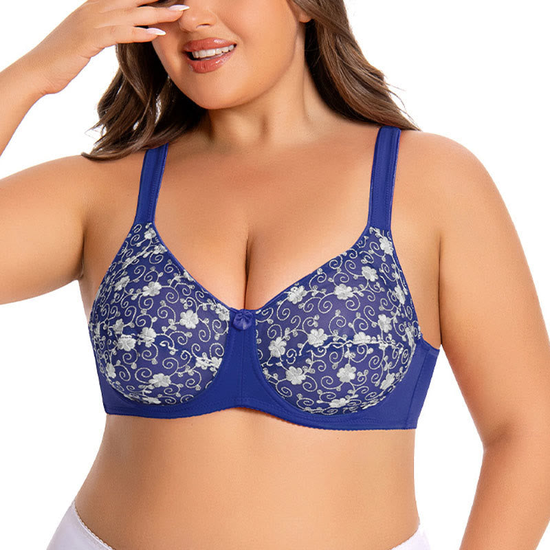 Silver Flower Embroidery Pattern Full Coverage Bras - image 3
