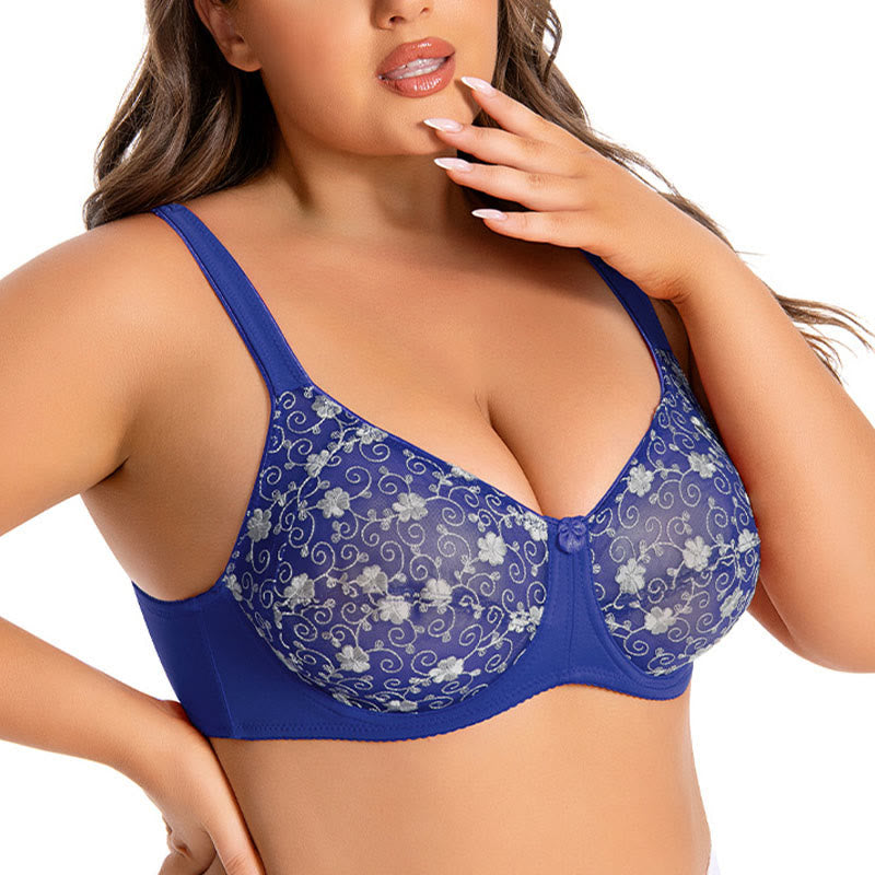 Silver Flower Embroidery Pattern Full Coverage Bras - image 6