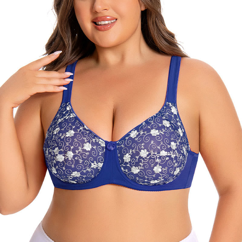 Silver Flower Embroidery Pattern Full Coverage Bras - image 2