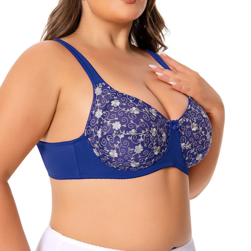 Silver Flower Embroidery Pattern Full Coverage Bras - image 5