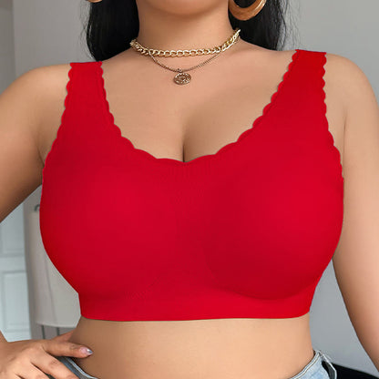 Seamless Wide Strap Wireless Bra - Red - 4XL - image 5