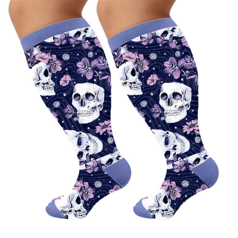 Plus Size Kapok Skull Compression Socks - Purple(1 Pair) - 4XL - image 7