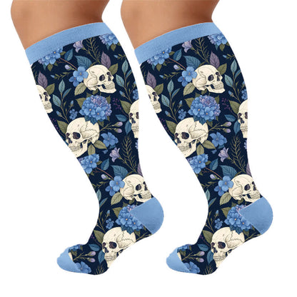 Plus Size Kapok Skull Compression Socks - Blue(1 Pair) - 4XL - image 6