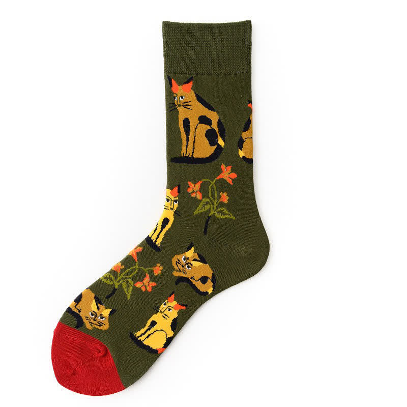 Floral Colorblock Quarter Socks(5 Pairs) - Army Green - EU36-43(US3-9) - image 4