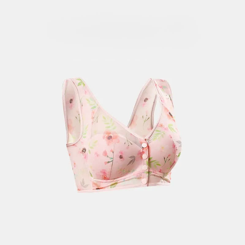 Floral Front Closure Wireless Bra - Pink - 6L - image 1