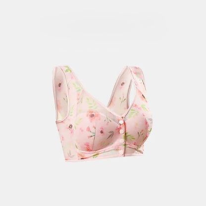 Floral Front Closure Wireless Bra - Pink - 6L - image 1