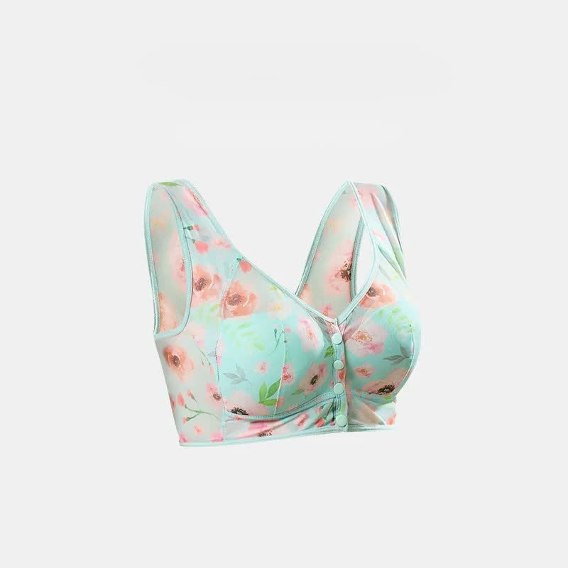 Floral Front Closure Wireless Bra - Green - 6L - image 4