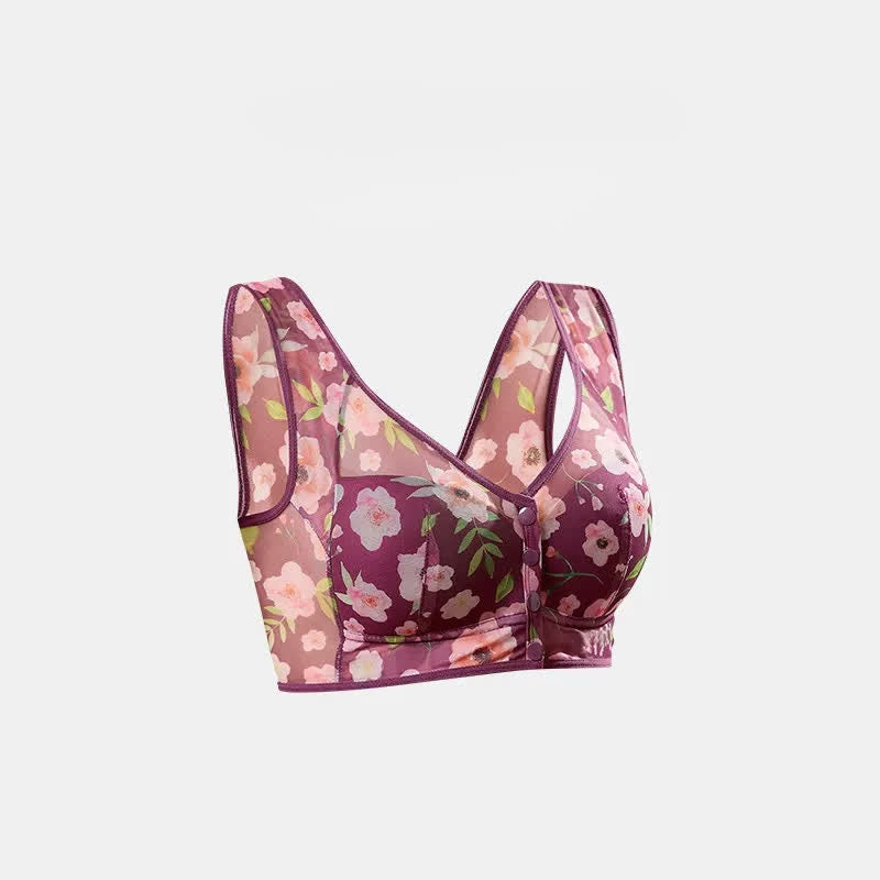 Floral Front Closure Wireless Bra - Purple - 6L - image 2