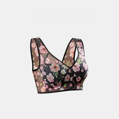 Floral Front Closure Wireless Bra - Black - 6L - image 3