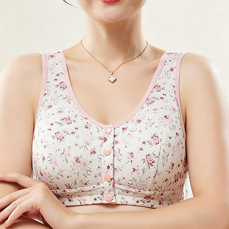 Floral Front Closure Wireless Bra(2 Packs) - Pink - 48 - image 0