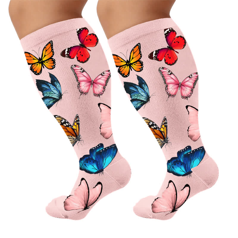 Plus Size Sweet Butterfly Compression Socks - Pink(1 Pair) - 4XL - image 5