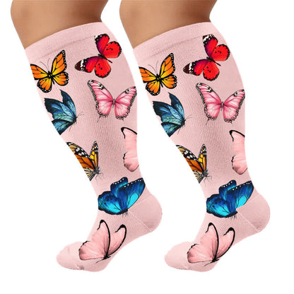 Plus Size Sweet Butterfly Compression Socks - Pink(1 Pair) - 4XL - image 5