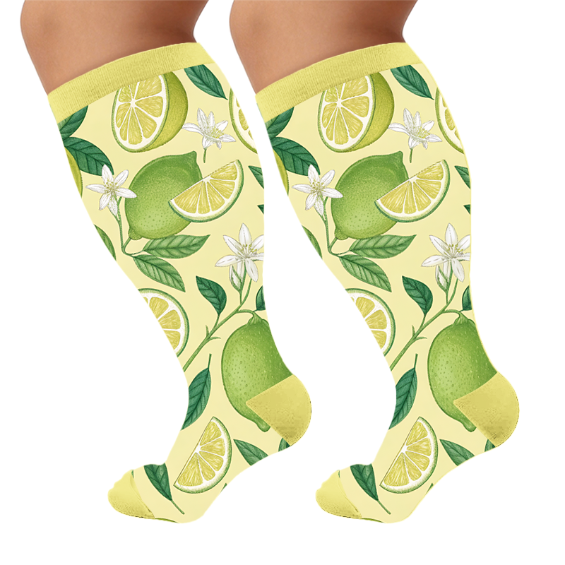 Plus Size Playful Citrus Compression Socks - Yellow(1 Pair) - 4XL - image 7