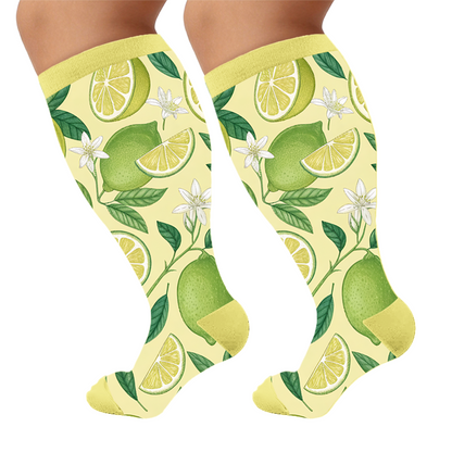 Plus Size Playful Citrus Compression Socks - Yellow(1 Pair) - 4XL - image 7