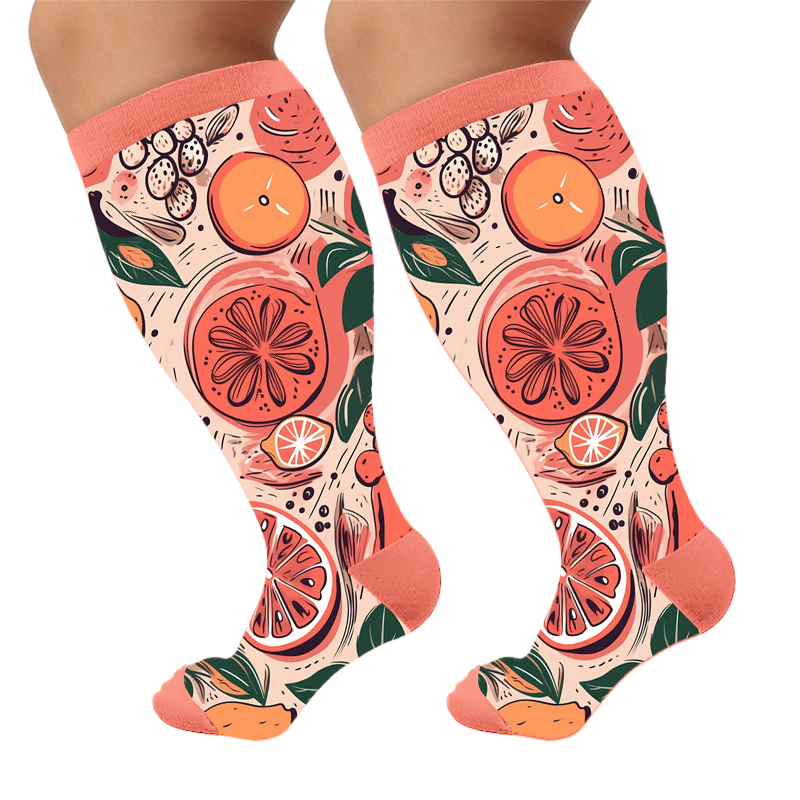 Plus Size Playful Citrus Compression Socks - Orange(1 Pair) - 4XL - image 5