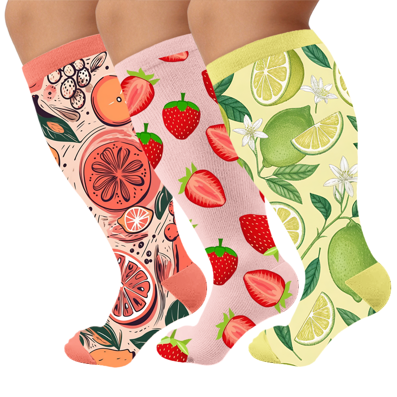 Plus Size Playful Citrus Compression Socks - Multicolor(3 Pairs) - 4XL - image 1
