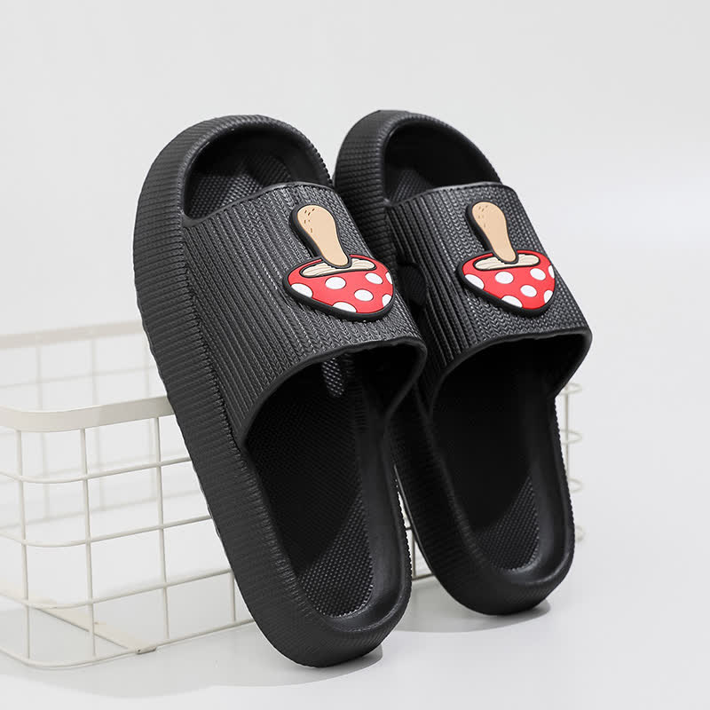 Cushioned Mushroom Charm Platform Slippers - Black - EU44-45(US10-11) - image 3