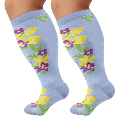 Plus Size Floral Compression Socks - Blue - 4XL - image 9