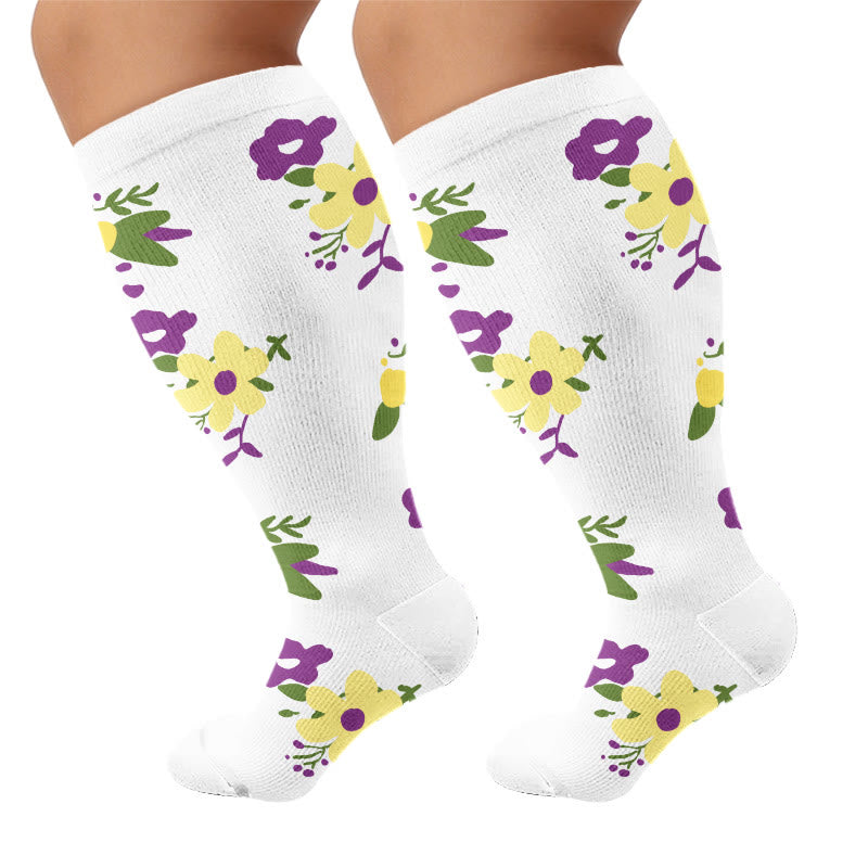 Plus Size Floral Compression Socks - White - 4XL - image 7