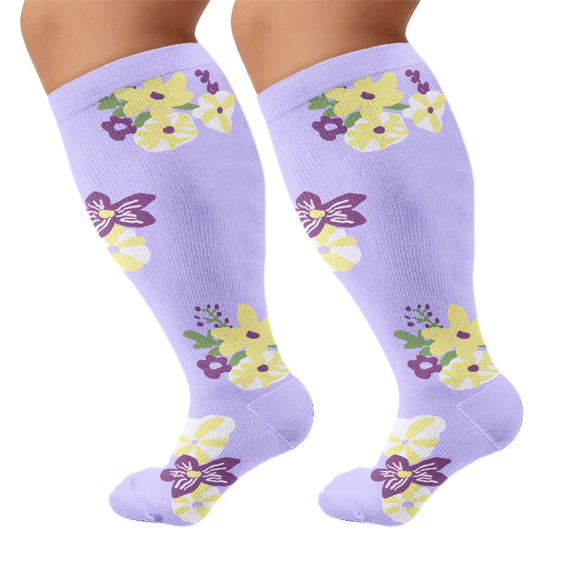 Plus Size Floral Compression Socks - Purple - 4XL - image 8