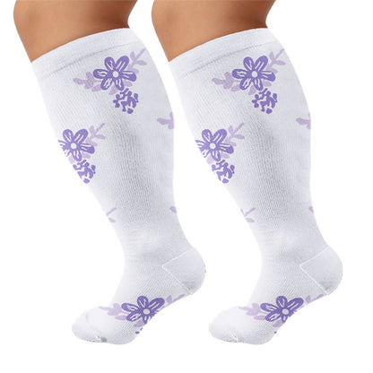 Plus Size Floral Compression Socks - Light Purple - 4XL - image 6