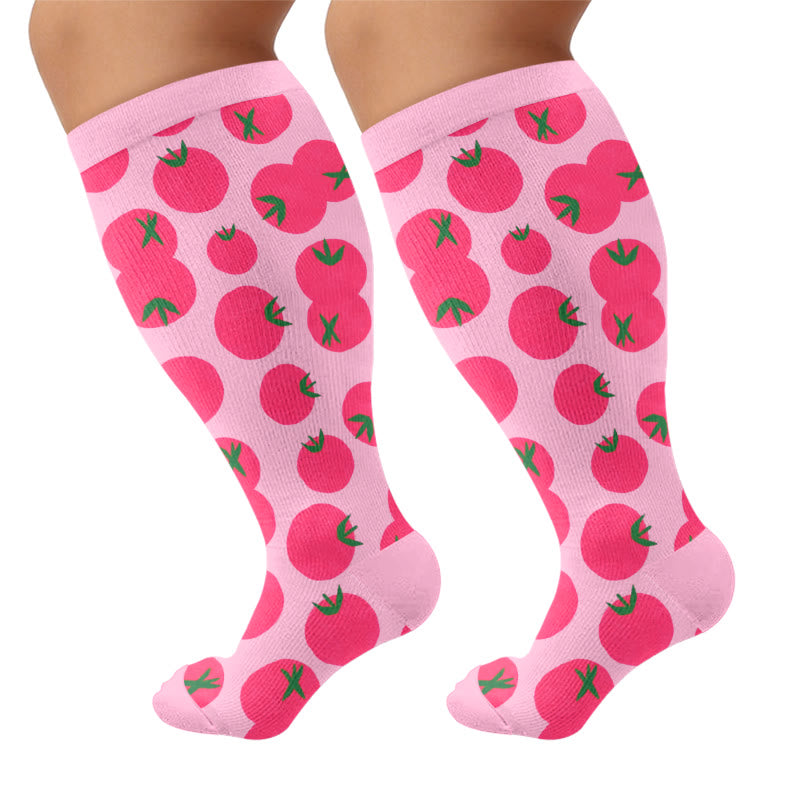 Plus Size Mushroom Tomato Compression Socks - Pink(1 Pair) - 4XL - image 5