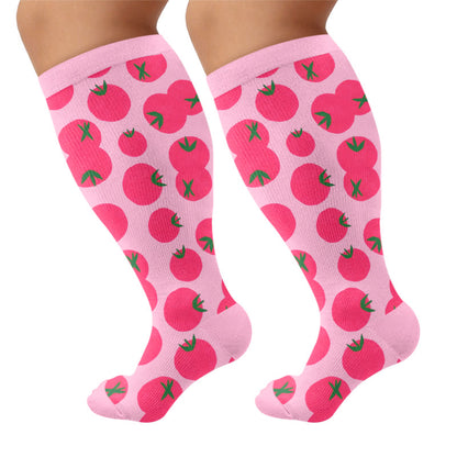 Plus Size Mushroom Tomato Compression Socks - Pink(1 Pair) - 4XL - image 5