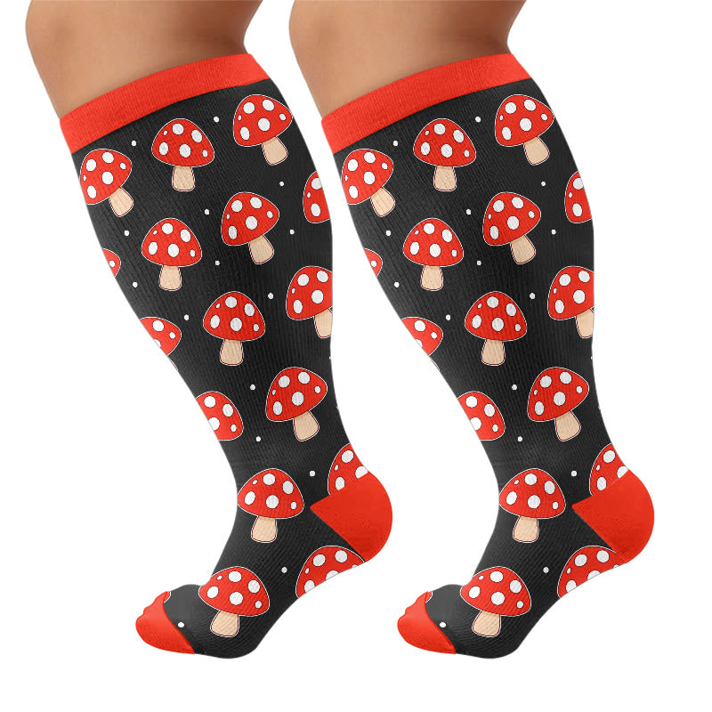 Plus Size Mushroom Tomato Compression Socks - Red(1 Pair) - 4XL - image 6
