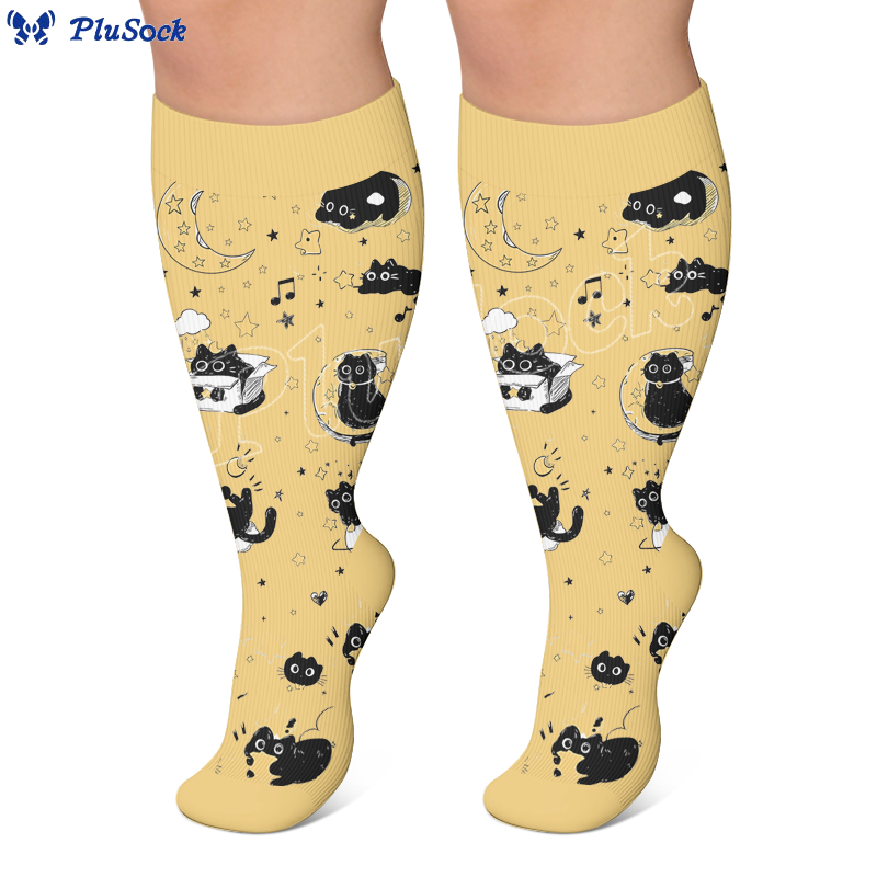 Plus Size Scrawled Cat Compression Socks - image 2