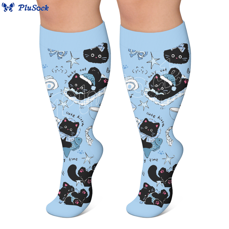 Plus Size Scrawled Cat Compression Socks - image 4