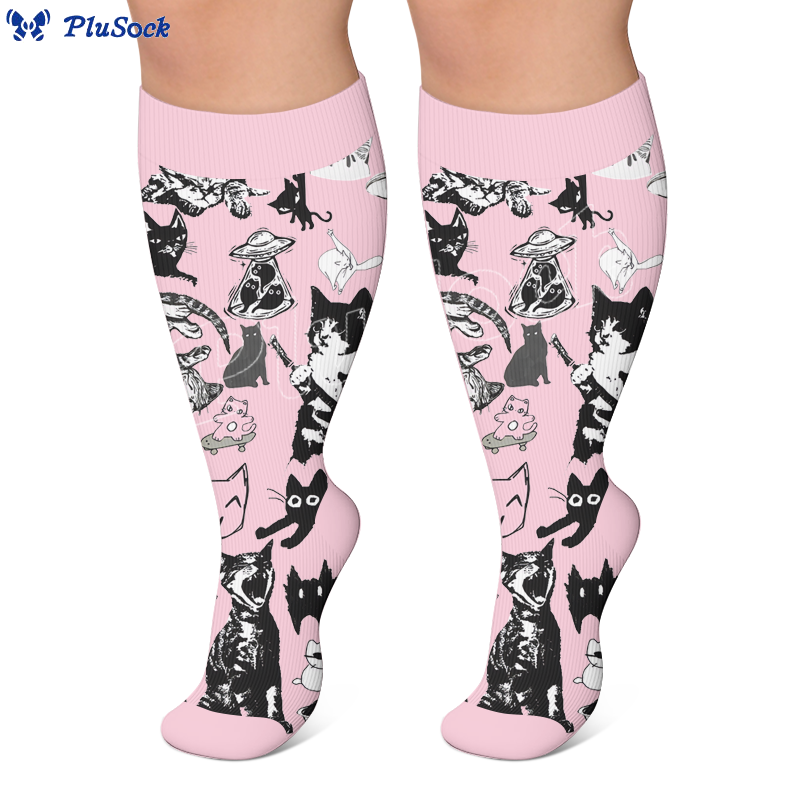 Plus Size Scrawled Cat Compression Socks - image 3