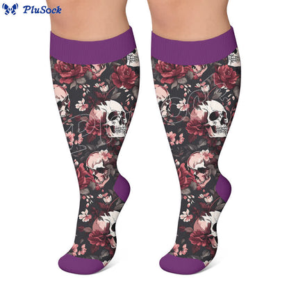 Plus Size Teal Skull Rose Compression Socks - image 4