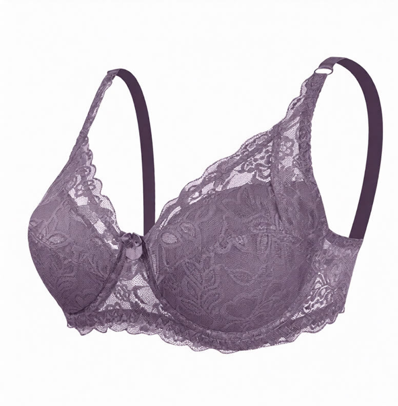 Elegant Lace Underwire Bra - Purple - 42 - D - image 11