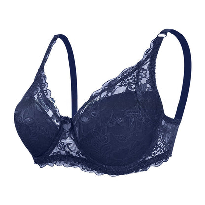 Elegant Lace Underwire Bra - Dark Blue - 42 - D - image 14