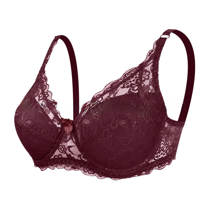 Elegant Lace Underwire Bra - Wine - 42 - D - image 13