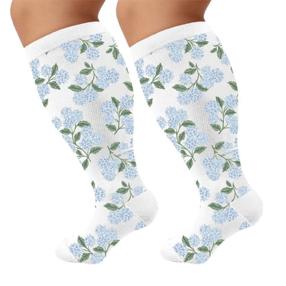 Plus Size Sweet Floral Compression Socks - White(1 Pair) - 4XL - image 6