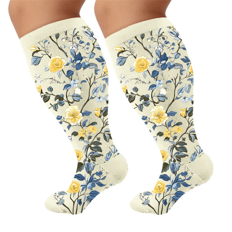 Plus Size Sweet Floral Compression Socks - Apricot(1 Pair) - 4XL - image 5