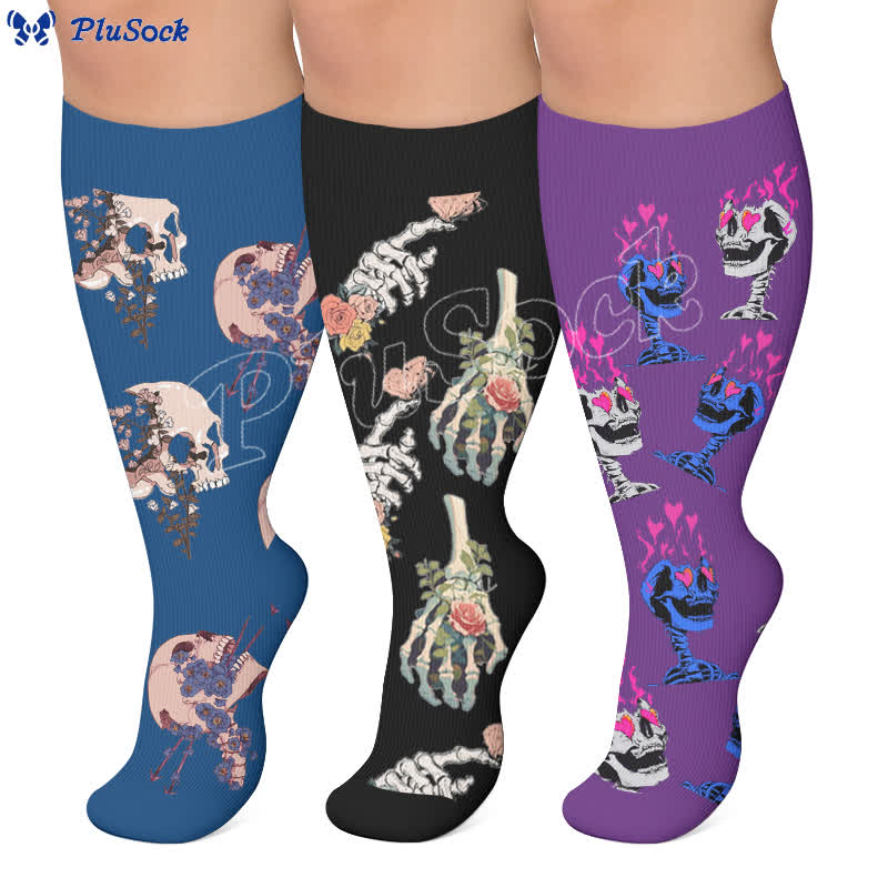 Plus Size Alternative Skull Art Compression Socks - image 0