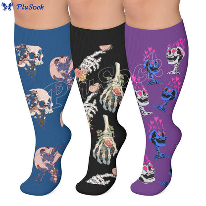 Plus Size Alternative Skull Art Compression Socks - image 0
