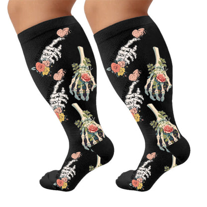 Plus Size Alternative Skull Art Compression Socks - Black(1 Pair) - 4XL - image 6